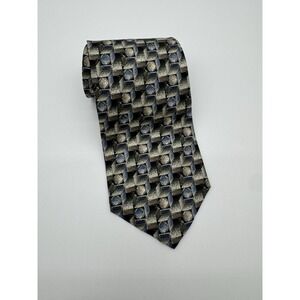 Barrington 100% Silk Tie Geometric Cube Pattern Blue Gray Brown Classic Mens Tie